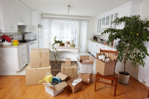Moving team preparing a Fulham flat removal in a residential London street