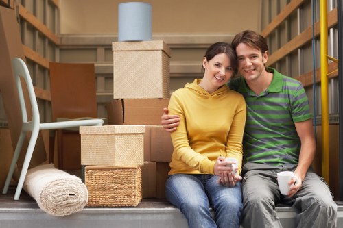 Packed household boxes prepared for Fulham removals